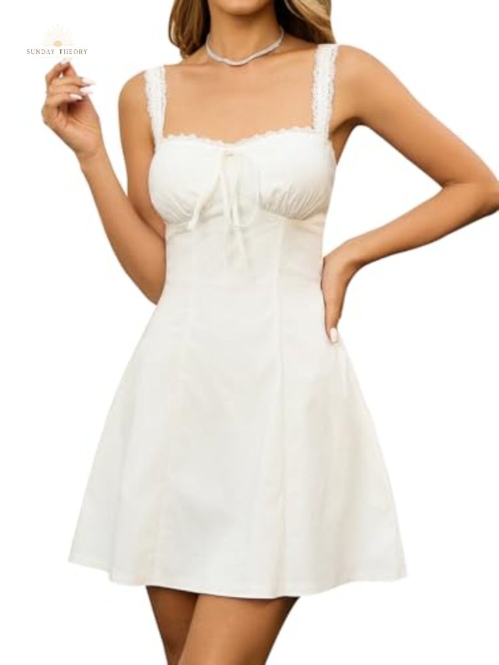 KUTUMAI Women's Sleeveless Backless Square Neck Lace Mini Dress